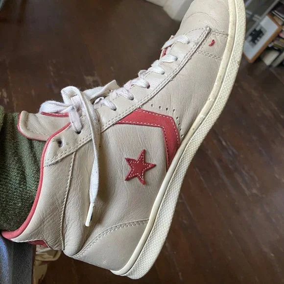 Converse Men’s Cream High-Top Sneakers with Pink Accents - Picture 4 of 9